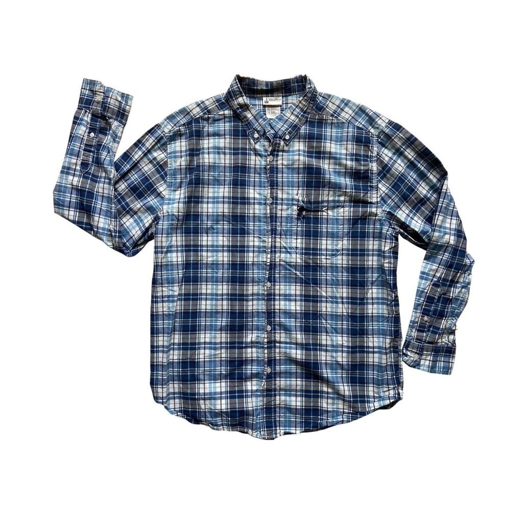 Disney‎ Parks Mens Mickey Mouse Logo Button Down Shirt Size XL Blue Plaid Preppy